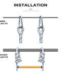 Installation guide showing Heavy Duty Emergency Fire Escape Ladder With Quick Deploy Hooks for finer and thicker objects.