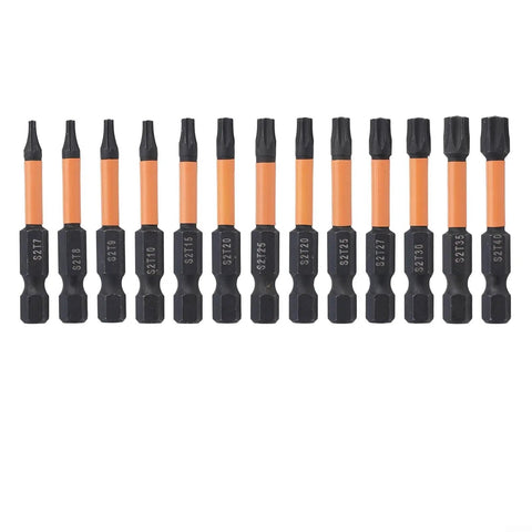 Premium 13 Piece Torx Screwdriver Set With T7 To T40 Star Bits Featuring Hollow Solid Tips And Magnetic Alloy Steel Build Perfect For Home Repairs Electronics, Toys, And Appliances You Can Trust. 13 Torx bits on white background