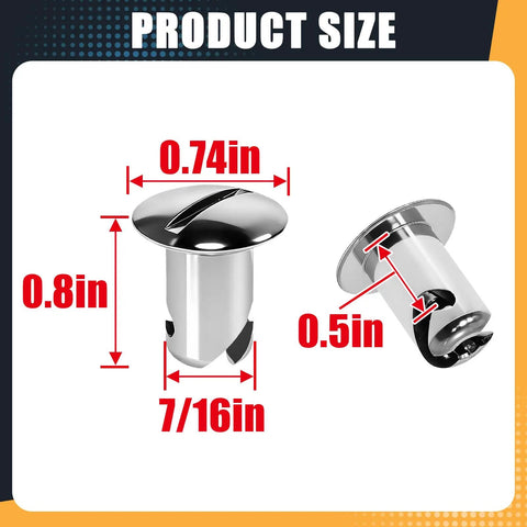 Product size details of Twenty Pack Chrome Quarter Turn Fasteners Aluminum Oval Dzus Quick Release Buttons with dimensions.