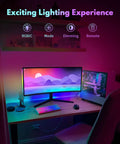 Exciting lighting setup with Two Pack RGB Under Monitor Lights With 353 Color Modes And Remote Control for gaming desk.