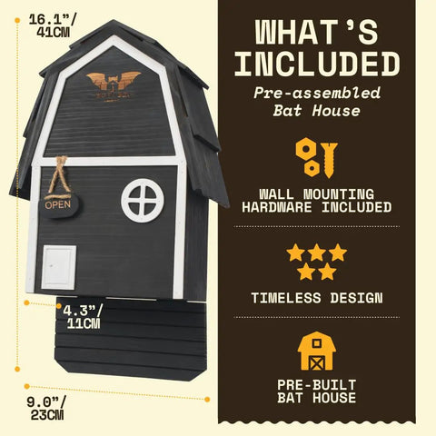 Two-Chamber Barn Style Bat House For Outdoor Walls, Cozy Bat Roost Kit That Fits Small Spaces And Supports 50 Plus Bats, Backyard Friendly, Wall-Mountable And Durable Shelter