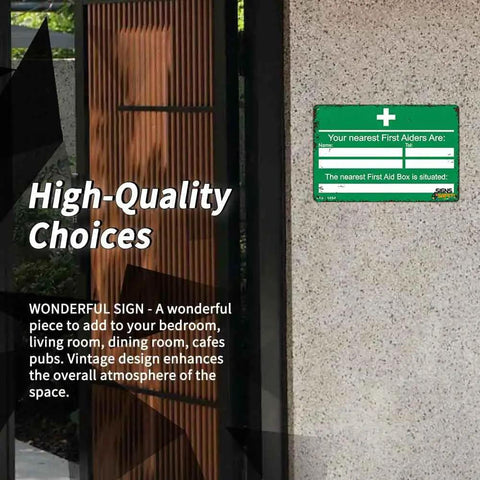12 By 8 Inch Aluminum First Aid Contact Information Metal Sign For Offices And Your Pad on textured wall