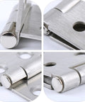 Close-up of Stainless Steel Folding Table Top Hinges Two Piece Pack, showcasing ultra durable cabinet hardware, smooth operation details.