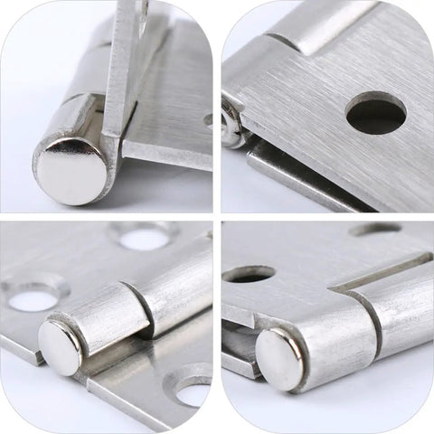 Close-up of Stainless Steel Folding Table Top Hinges Two Piece Pack, showcasing ultra durable cabinet hardware, smooth operation details.