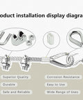 Product installation display diagram of Heavy Duty 1/16 Inch 304 Stainless Steel Wire Rope Kit with cable clips and turnbuckle details.