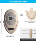 Ceiling Fan Remote Transmitter Replacement For Harbor Breeze Models Including FAN 35T 53T KUJCE9103 FAN HD5 FAN 11T L3HFAN35T1 L3HFAN35T Learn Key 3 Speed High Medium Low Light Dimmer Transmitter Only No Receiver Or Battery with size dimensions and wall holder installation.