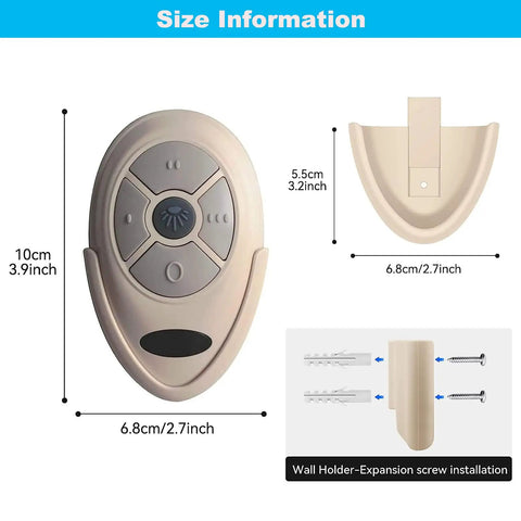 Ceiling Fan Remote Transmitter Replacement For Harbor Breeze Models Including FAN 35T 53T KUJCE9103 FAN HD5 FAN 11T L3HFAN35T1 L3HFAN35T Learn Key 3 Speed High Medium Low Light Dimmer Transmitter Only No Receiver Or Battery with size dimensions and wall holder installation.