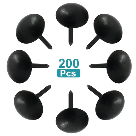 Top Shelf Black Upholstery Tacks Featuring A Vintage Antique Style 200 Count Pack of smooth metal thumb nails laid out in a circle.