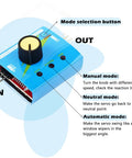 Front view: Wishiot Micro Servo Tester Kit in blue with large black knob and IN/OUT ports.