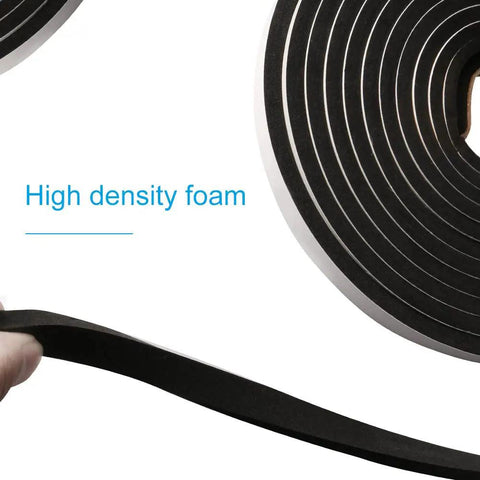 Two Rolls High Density Foam Tape For Door And Window Insulation With Single Sided Adhesive, Closed Cell Weather Stripping Seal, black roll