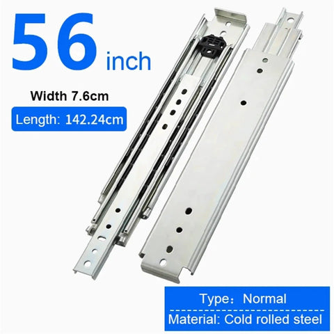 Heavy Duty Full Extension Side Mounted Ball Bearing Drawer Slides 56 inches with quick release latch for smooth glide.