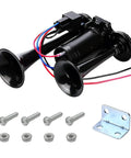 No Nonsense High Output 12V Dual Trumpet Car Air Horn With Compact Compressor, mounting brackets, and screws included.