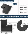 Top Tier Bulletproof Black Corner Connector For 90 Degree Cable Deck Hand Rail High Strength Pom Top Rail Fitting Seamless Hidden Joining Hardware Two Pack with detailed measurements.