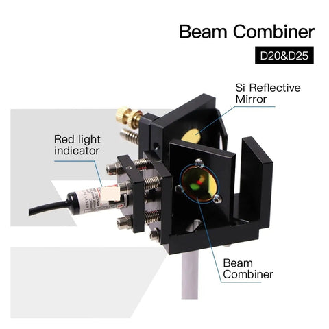 CO2 Laser Beam Combiner Lens 25mm Diameter For Engraving And Cutting Machines, Plano Convex Optics To Easy Up Your Light Path Tweaks And Make The Laser Visible With No Fuss, Premium Quality Laser Accessory on beam combiner mount with red light indicator