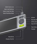 Dual Lens Inspection Camera With 5 Inch IPS Screen And LED Light Dope HD Borescope Endoscope buttons and labels shown