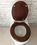 Universal Soft Close Toilet Seat Crafted From Real Solid Wood With Authentic Bark Veneer on modern toilet.