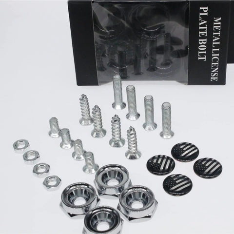 Four Piece License Plate Screws With Caps Fastener Kit For Cars Trucks And Motorcycles No Fuss Easy Install Secure Plate Or Frame Mount Includes Caps