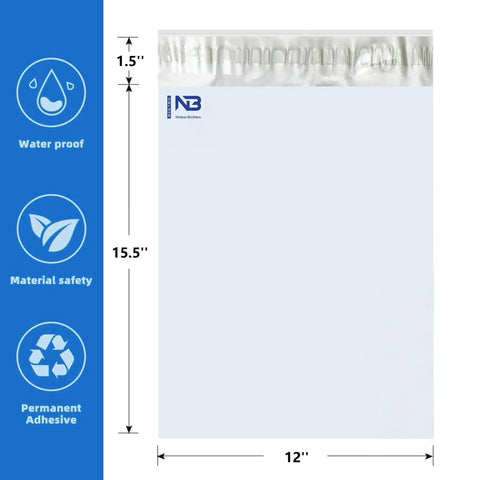 12x15.5 Inch White Poly Mailers 100 Pack With Tough Self Seal Adhesive, Tear And Water Resistant Shipping Envelopes For E Commerce And Small Biz