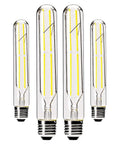 Dimmable T10 LED Filament Tubular Bulbs 4000K Daylight White, 6W Edison Style, 60W Equivalent, E26 Base, 600LM, 7.3 Inch, 4 Pack