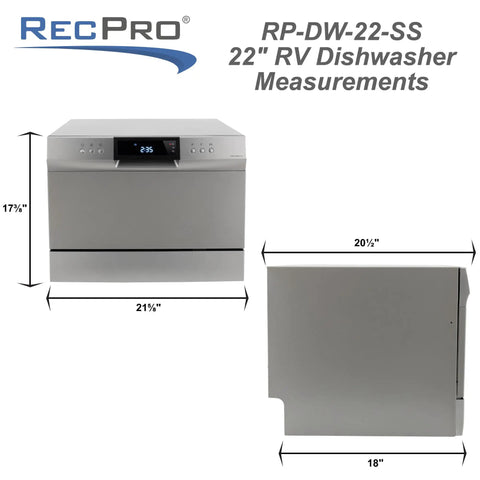 Compact 22 Inch RV Countertop Dishwasher With LED Touch Controls And Child Lock measurements diagram giving height and width.