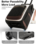 Rolling backpack with wheels, beige-brown quilted front panel, laptop carry-on for travel and work