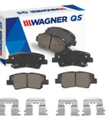Rear QS Disc Brake Pad Set For Kia Optima 2014-2018 2.0L 2.4L L4 with hardware shown, OEM Grade Quality