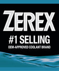Zerex logo with the text #1 Selling OEM-approved Coolant Brand displayed on a black background.