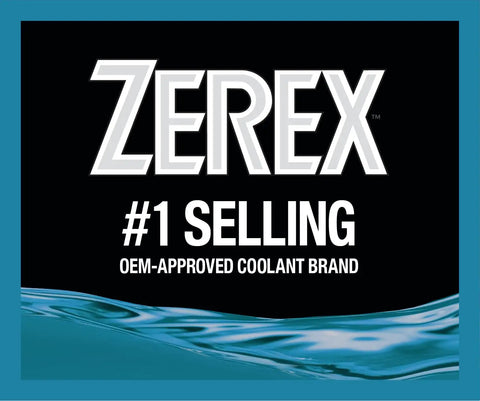 Zerex logo with the text #1 Selling OEM-approved Coolant Brand displayed on a black background.