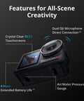 Rock Solid Waterproof Action Camera Bundle Shoots Clean 4K With Large Sensor, showing OLED touchscreen and features.