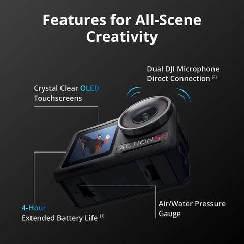 Rock Solid Waterproof Action Camera Bundle Shoots Clean 4K With Large Sensor, showing OLED touchscreen and features.