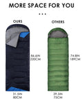 Comparison of Roomy Three Season Sleeping Bag For Adults And Teens Lightweight Waterproof Cold Weather Camping Gear With Compression Sack Ideal For Hiking Outdoor Travel And Hunting Navy Blue vs smaller green bag