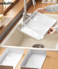 Washing the Shallow Drawer Organizer 1.57 Inch High, All In One Modular Expandable Desk Divider Tray, White, Detachable Tray, at Sink