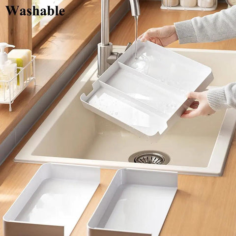 Washing the Shallow Drawer Organizer 1.57 Inch High, All In One Modular Expandable Desk Divider Tray, White, Detachable Tray, at Sink