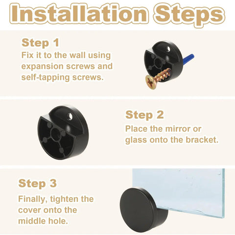 Heavy Duty Frameless Mirror Mounting Clips Set With Dual Screws For 1/8 To 3/16 Inch Glass Round Zinc Alloy Wall Brackets For Bathroom Bedroom And Home Gym Mirrors Matte Black Easy Install