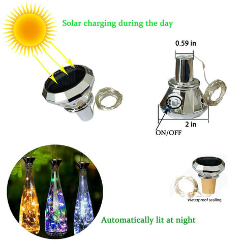 Diagram of Solar Diamond Wine Bottle Lights 10 Pack with 20 LEDs Outdoor Waterproof Multicolor Fairy String Lights in use