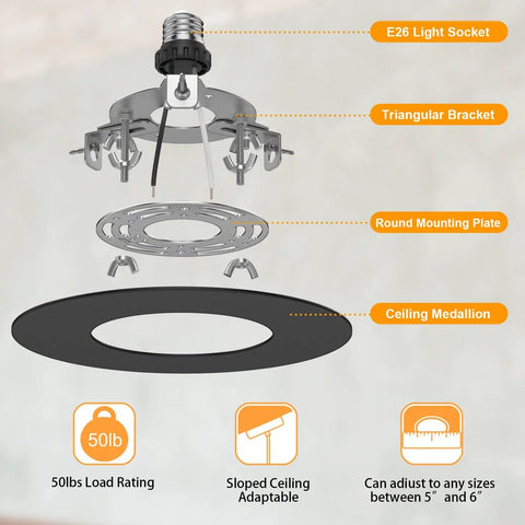 Level Up Your Lighting Game With This Easy Breezy Recessed Can Light Conversion Kit Fits 5 Inch And 6 Inch Housings Converts To Sleek Pendant Fixtures Includes 7.75 Inch Flat Steel Ceiling Medallion In Matte Black