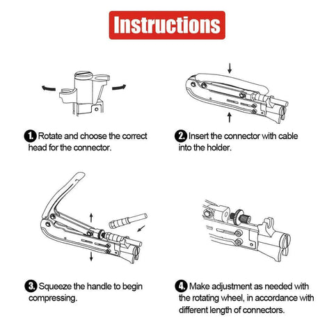 Instructions for 5 In 1 Pro Grade Coaxial Compression Tool Kit With Crimper And Cable Stripper Includes RG6 RG59 RG11