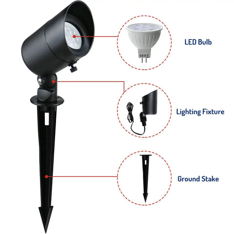 4W LED Landscape Lights 8 Pack Low Voltage Outdoor Lighting with bulb, fixture, and ground stake