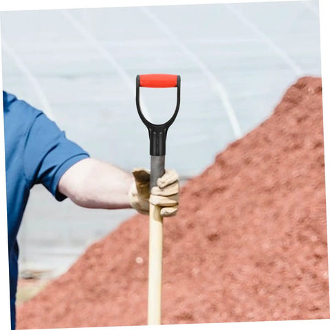 Two Piece D Shaped Shovel Handle Replacement With Comfortable Grip For Shovels And Forks Durable Non Slip Design Easy Installation Ideal For Gardening And Yard Work held by person in garden