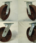 Badass Swivel Casters Rockin Kingpinless Design With Ductile Steel Wheels Rolling Slick On Custom Carts And Workshop Gear Supporting Eight Thousand Pounds Pack Of Four, showcasing durable steel swivel mount and brown wheels.
