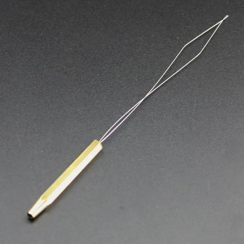 Fishing Line Winder And Fly Tying Bobbin Threader Tool For Outdoor Finisher With Stainless Steel And Brass Build, Easy Threading, Durable Angling Gear For Precise Thread Alignment And Quick Tying. Stainless steel and brass threader tool with wire loop.