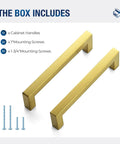 Gold Cabinet Pulls 10 Pack Five Inch Square Drawer Handles Stainless Steel Kitchen Hardware with screws.