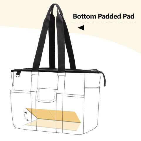 Diagram of Boss Teacher Bag With Bottom Padded Pad And Foldable Cushion, Large Work Tote with a highlighted bottom pad and strap view