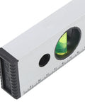 Close-up of Ycauty Spirit Level Magnetic Measuring Ruler Aluminium Alloy 500mm Silver showing bubbles and measurement markings.