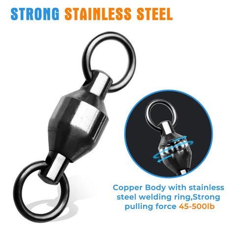 20 Piece Pro Grade High Strength Fishing Swivels With Ball Bearings, Stainless Steel Connectors For Freshwater And Saltwater, Built Tough Copper And Steel Construction, Weatherproof, Rust Resistant Tackle For Anglers. stainless steel ball bearing fishing swivel, copper body, 45-500lb