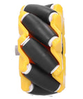 Side view of Omni Directional Mecanum Wheel Set For DIY Robot Car Projects With Grippy Rubber Coated Surface For Extra Grip Left Wheel