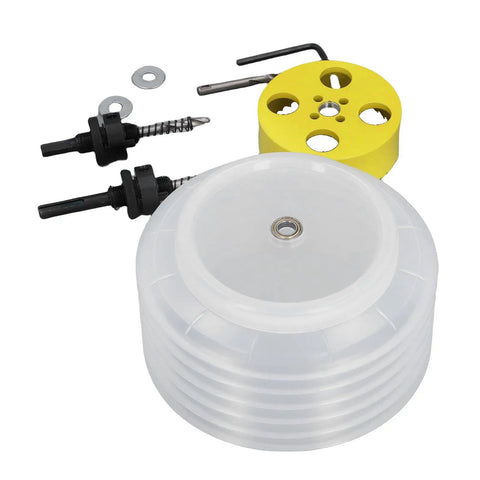 Precision 4.25 Inch Hole Saw Kit For Recessed Lighting And Can Lights, steel drill bits, washers, and dust bowl