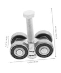 Stainless Steel Double Bearing Sliding Door Caster Wheel Kit For Ultra Smooth Rolling, shown with dimensions and dual bearings.