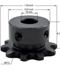 Beefy 35B10 Roller Chain Sprocket Type B 10 Tooth, Three Eighths Inch Pitch, 10mm Bore, hardened 1045 steel, no keyway, two setscrews
