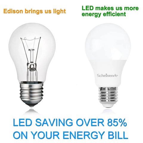 Comparison of incandescent bulb and Three Way LED A19 Light Bulbs With 30W 70W 100W Equivalents Crisp Daylight 5000K E26 Base
